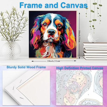 Artunion Framed Paint by Numbers Kit for Adults Beginners & Kids Ages 8-12,Cavalier King Charles Spaniel Paint by Number with Frame,Dog Animal Paint by Numbers Kit on Canvas 10 * 10 Inch Without Easel - color: ZXT-382-F