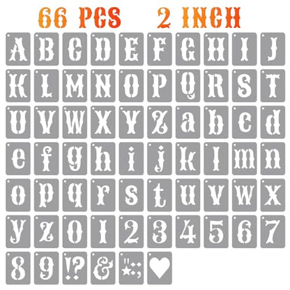 2 Inch Alphabet Letter Stencils Kits, 66 Pcs Drawing Templates for Painting on Wood, Wall, Fabric, Reusable Letter Symbol Number Plastic Art Craft Stencils - size: 2 Inch