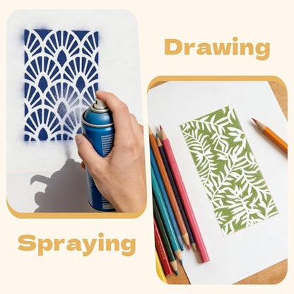 18 Pcs Mixed Stencils for Crafts Reusable Layering Templates Featuring Leaf Branches Floral & Foliage Texture Patterns Stencils for Painting on Wall Wood Paper Furniture and Canvas - style: Style 1