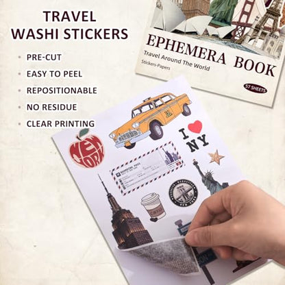 57 Sheets Vintage Travel Scrapbook Sticker Book, 500+ Vintage & Modern Stickers for Scrapbooking, 25 Pcs Ephemera Papers Art Scrapbook Supplies for Adults Teens Women Girls Junk Journal Journaling - style: Travel Style
