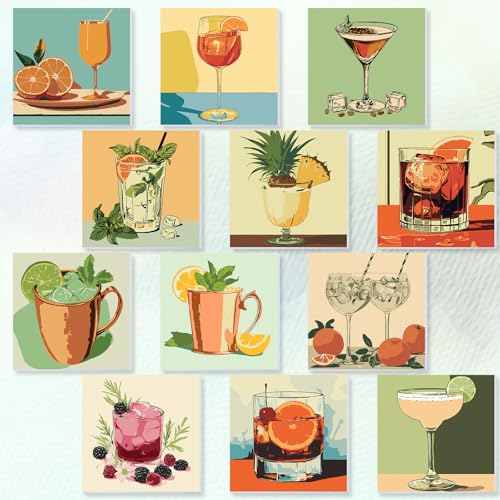 Nezyo 12 Sets Paint by Numbers for Adults with Frame, Acrylic 8x8 - style: Cocktail