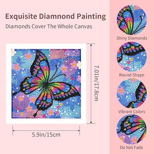 FlyingMage 5D Diamond Art Painting Kits for Adults, 4 Pack Cute Animal Full Drill Diamond Dots Paintings, DIY Diamond Crafts and Art Mosaic Kits, Kawaii Gem Paint with Diamonds Pictures, Butterfly - color: Multicolor Butterfly