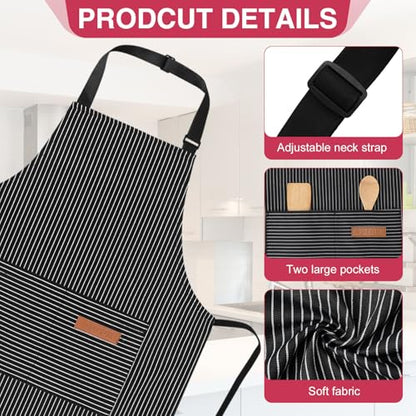 3 Pack Stripes Kids Apron, Adjustable Kids Cooking Aprons with 2 Pockets, Cute Chef Baking Aprons for Boys and Girls - color: Black + Grey + Red, size: 45x50cm