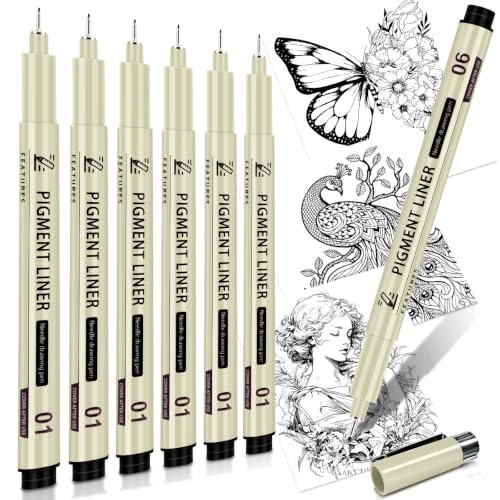 Micro Fineliner Pens 6Pack 0.25mm Extra Fine Point Black Waterproof Drawing Pens, Archival Pigment Ink Sketching Supplies, Artist Inking Markers for Manga Journaling Illustration - color: 6 Extra Fine(0.25mm)