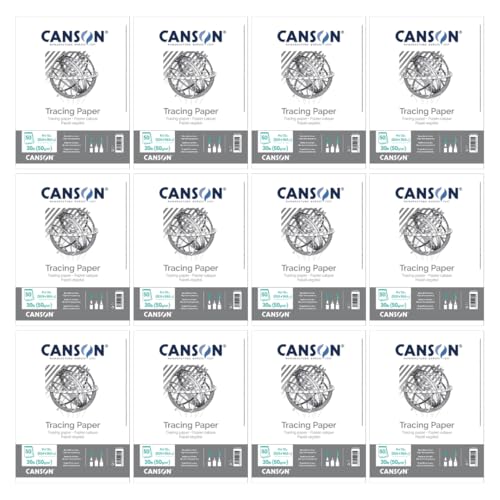 Canson Tracing Paper, 9" x 12", 50 Sheets/Pad, 12 Pads | For Pencil, Pen, and Ink, Top Bound Pad, 30 lb. (50gsm), Class Pack, 600 Sheets Total - size: 9" x 12" (12-Pack)