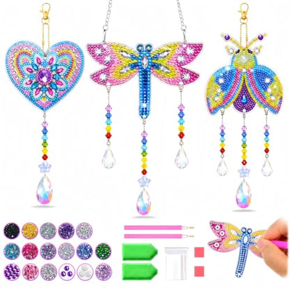 Diamond Art for Kids 8-12, 3 PCS Diamond Art Painting Sun Catcher for Girls - color: Yellow, Blue and Pink