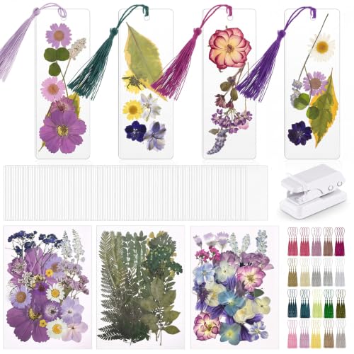 Fuyoooo 376 Pcs Pressed Flower Bookmark Kit,Purple,2 x 6 Inch - color: Purple, size: 2 x 6 Inch