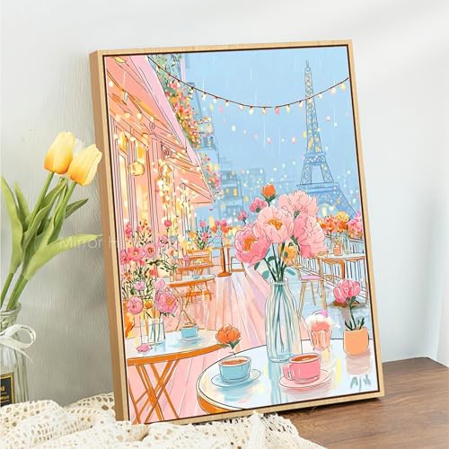 Paris EiffelTower Diamond Art Kits for Adults,Open-AirCafé Diamond painting | Diamond Art Kit for Beginners, 5D DIY Full Drill Diamond Painting Gem Art, Home Wall Art Gifts(12x16 inch) - color: DP03661