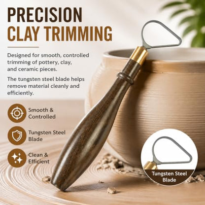 Lxnavihly Pottery Trimming Tool, Pottery Carving Tools, Clay Sculpting Tool | Tungsten Steel Cutter Head, Solid Walnut Handle, Ergonomic, Sturdy and Long-Lasting, Toroidal-Walnut - color: Toroidal-Walnut
