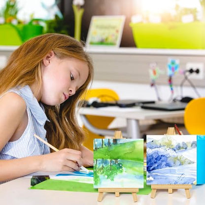 32 Pcs Mini Canvas with Easel Sets, 4 x 4 Inch Mini Square Canvases for Painting Small Blank Art Canvas with Wooden Easels for Acrylic Painting, Oil Paint for Adults, Kids, Crafts