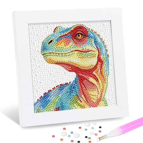 Leixonl Diamond Art Kits for Kids with Framed (7 in) Cartoon Animals DIY Gem Art Painting - Arts & Crafts Gifts for Beginners & Teens (1p-6 in-Dinosaur) - color: 1p-6 in-dinosaur