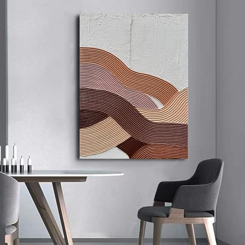 Art Hand-Painted Modern Abstract Art Brown red and White Textured Oil Painting Family Living Room Hallway Wall Art Deco 40x28 inches - color: Yi091