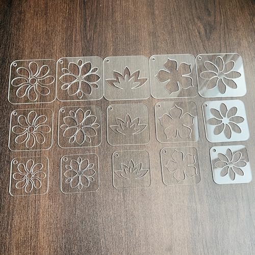 NUO RUI Mandala Stencil Set, 15 Clear Acrylic Stencils, 5 Assorted Designs, 3 Size Options, for Dot Art and Painting (Pattern 4)