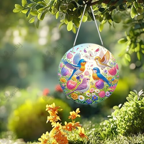 Yunzlly DIY Hanging Diamond Art Pendant Kit, Special Crystal Christmas Diamonds Painting Ornament Kit for Adults, 9.8x9.8inch Acrylic Board Gem Painting Box Kit (Birds) - color: Birds
