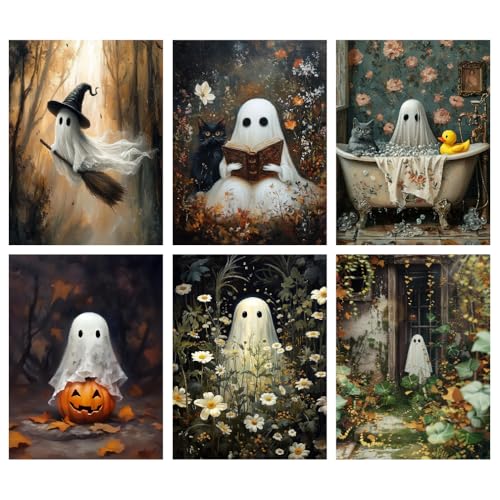 Canrichshop 6 Packs Ghost Paint by Number for Adults Unframed,Halloween DIY Adult Painting by Numbers Kits on Canvas,Easy Acrylic Ghost Paint Kit Beginners for Home Decor 12x16 Inch - color: MT21615~MT21620