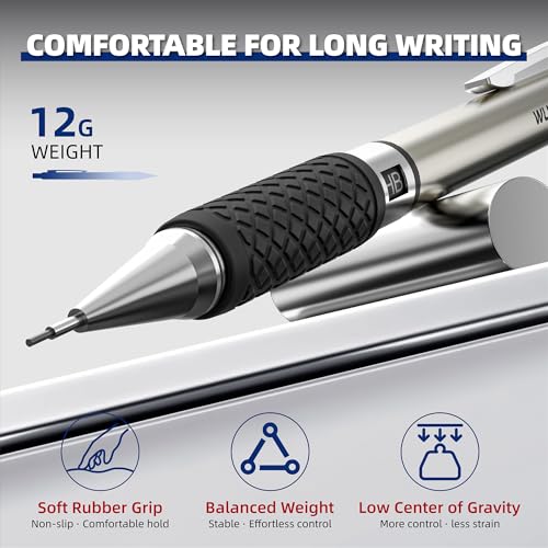 WUO 0.5 mm Mechanical Pencil Set with Eraser Pen Storage Case, 3 PCS | Metal Drafting Pencils, 360 HB Lead Refills, 3x4B Erasers, 12 Eraser Refills for School Artist Writing Drawing Sketching - color: Black 1 - 0.5mm (3 Pack)