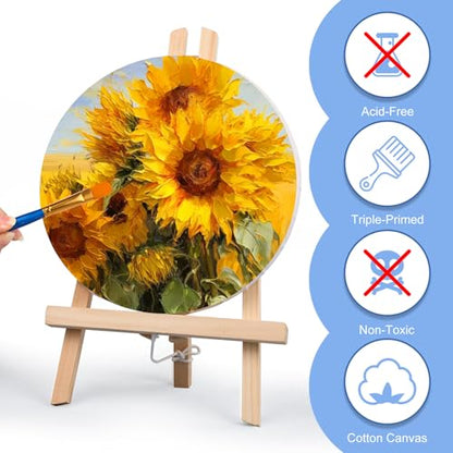 ESRICH 12 Pack Stretched Canvas for Painting, 4x4, 5x7, 8x10, 10x12, 12x16(2 of Each), Round Canvas with 8x8, 12x12(1 of Each), Blank Canvases Primed Paint Canvas for Beginners, Artists. - size: 12PCS-7sizes