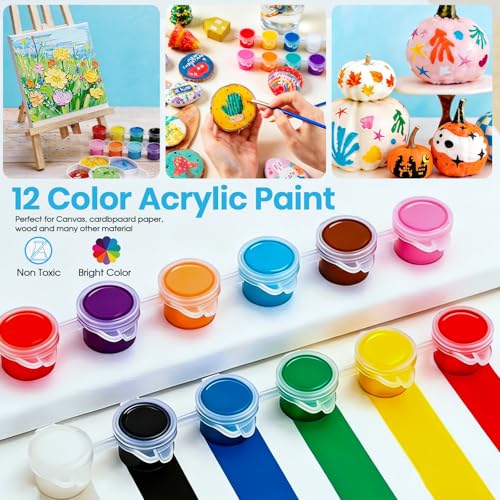 24 Pack Mini Acrylic Paint Set - 12 Colors Washable Acrylic Paint Strips for Kids&Adults Craft Paint, 336 PCS Kids Painting Kit for Birthday Classroom Painting Party Favor, Halloween Pumpkin, Art Gift