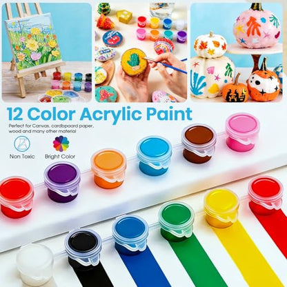 24 Pack Mini Acrylic Paint Set - 12 Colors Washable Acrylic Paint Strips for Kids&Adults Craft Paint, 336 PCS Kids Painting Kit for Birthday Classroom Painting Party Favor, Halloween Pumpkin, Art Gift