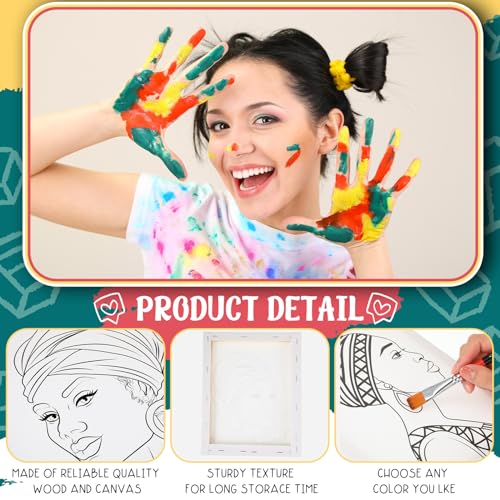 Harloon 36 Pcs 8 x 10 Inch Pre Drawn Canvas for Painting Afro Queen Pre Stretched Canvas Painting for Adults Outline for Sip and Paint Party Supplies Favor - style: Afro Queen