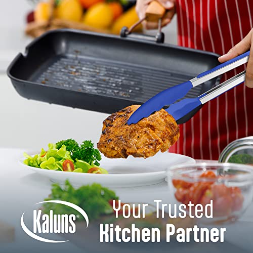 Kaluns Silicone Spatula Set, 4 Rubber Spatulas 600°F Heat Resistant, Nonstick Seamless Design with Stainless Steel Core, Dishwasher Safe, BPA free, Bonus Tongs Included - color: 4 Pcs + Tongs Blue