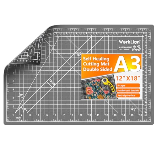Self Healing Cutting Mat: 12''x18'' Double Sided Craft Cutting Mat for Sewing, Fabric, Quilting - 5-Ply Slip-Resistant Hobby Cutting Board for DIY Projects (Grey/Black) - color: Black/Gray, size: 18"L x 12"W