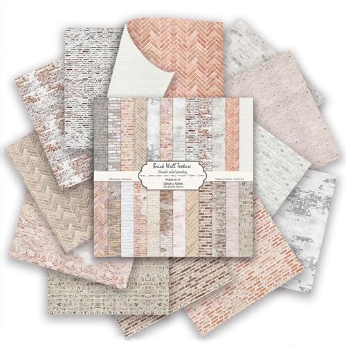24 Sheets Scrapbook Paper 12×12 Double-Sided Pattern Paper (Brick Texture) | 24 Designs Vintage Background Decorative Craft Paper, Scrapbooking Supplies for Card Making DIY Album Junk Journal Decor - color: Brick Wall Texture