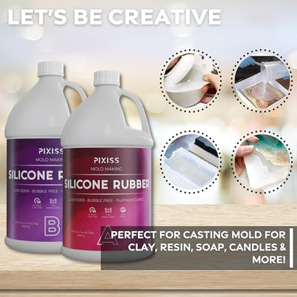 Silicone Mold Making Kit Liquid Silicone Rubber (25 kg/6 Gallon Kit) with Accessories Kit (3-Pack) - Mixing Ratio 1:1 - Bubble Free Translucent Clear Silicone Mix for Silicone Rubber Mold Making - size: 25kg Kit