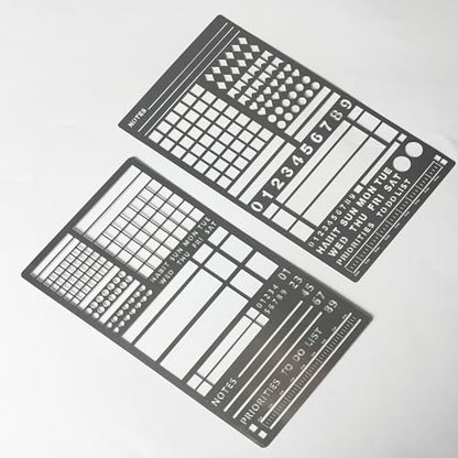Metal Stencils, 2-Piece Set for Planners, Lists, Habit Tracking, Scrapbooking