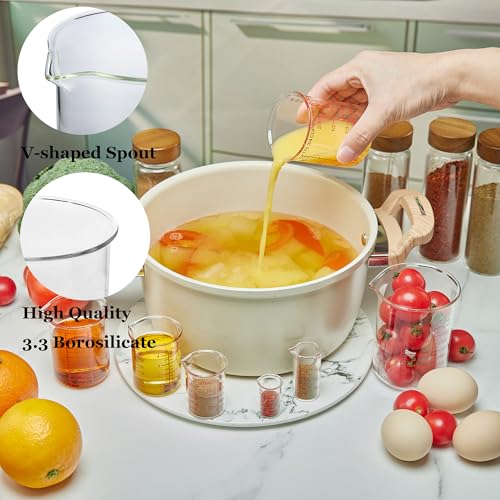 Ackers 7-Piece Glass Measuring Cup Set, Borosilicate Beaker Style Nesting Liquid Measuring Cups - size: 5ml/15ml/30ml/60ml/120ml/150ml/250ml