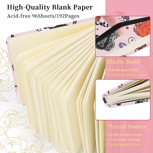 5x5 Pocket Sketch Book,80gsm Hardcover Art Sketchbook for Drawing Journal | Cloth Cover,80gsm Blank Paper,96Sheets,Lay-Flat,Portable Travel Creation Paint Diary Memo Planner,Dry MediaPink Cat - color: Cloth Cover-4.8x4.8in-Pink Cat