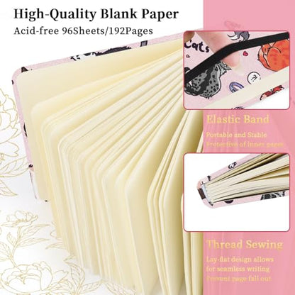 5x5 Pocket Sketch Book,80gsm Hardcover Art Sketchbook for Drawing Journal | Cloth Cover,80gsm Blank Paper,96Sheets,Lay-Flat,Portable Travel Creation Paint Diary Memo Planner,Dry MediaPink Cat - color: Cloth Cover-4.8x4.8in-Pink Cat