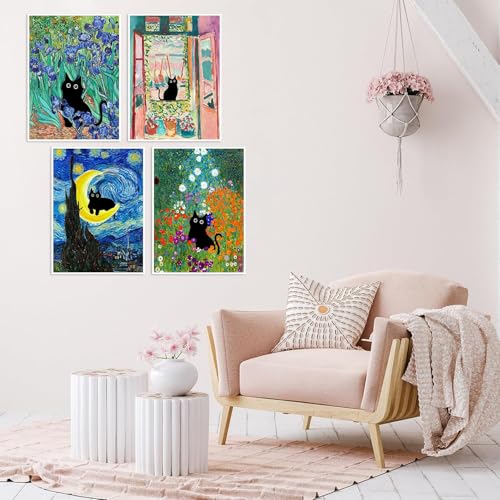 4 Pack Black Cat Diamond Art Kits for Adults Diamond Painting Kit Beginner - color: DP03153, size: Round Drill