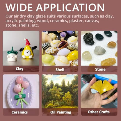 3 Pack Air Dry Clay Glaze Kit with 2 Brushes and Dishes, Acrylic Varnish, Waterproof Acrylic Sealant for Clay, Ceramic, Plaster, Wood, Provides a Long-Lasting, Glossy Finish