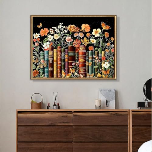 ICYANART Paint by Numbers Kit for Adults, Book Number Painting Canvas Kit | Book Paint by Number for Adults Beginners, Acrylic Fantasy Painting by Numbers, Book Number Painting 16x20 In - color: Books
