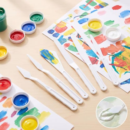 Xindojuz 6 Sets 36PCS Plastic Spatula Pallet Knife, White Palette Knife Set | Flexible Art Knife Tools Painting Knife for Mixing Spreading Scratching Layering Colors Watercolor Painting