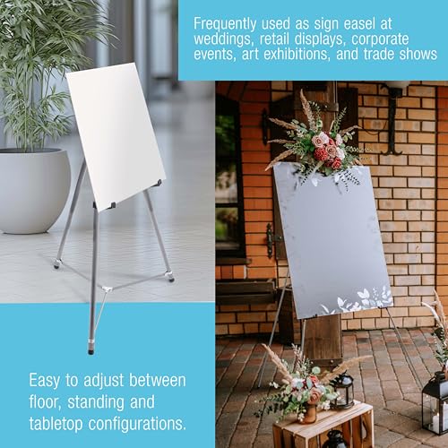 U.S. Art Supply 66" High Gallery Silver Aluminum Display Easel and Presentation Stand (Pack of 4) - Large Adjustable Height Portable Floor and Tabletop Tripod, Holds 25 lbs, Paintings, Signs, Posters