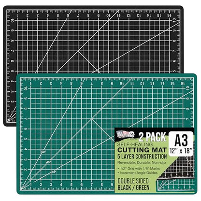 U.S. Art Supply 12"x18" Self-Healing Cutting Mat 5-Ply 2 Pack Green/Black | Double-Sided Green/Black Craft Mat, Non-Slip Cutting Mats for Crafts, Sewing, Quilting, Scrapbooking - color: Green/Black