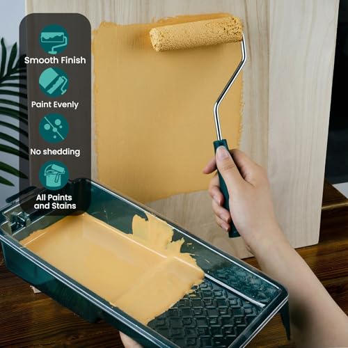 Paint Roller Kit, 17 Pack, 4 Inch Paint Roller, Paint Brush | Small Paint Roller with Tray Liners, Microfiber Roller Covers, Mini Paint Kit for Painting Walls, Doors, Cabinets and Trims - color: 4" paint roller kits, paint brush