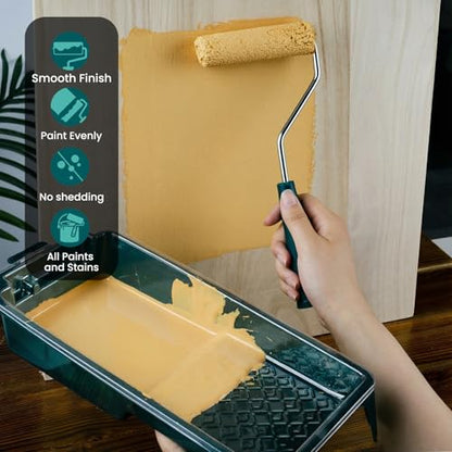 Paint Roller Kit, 17 Pack, 4 Inch Paint Roller, Paint Brush | Small Paint Roller with Tray Liners, Microfiber Roller Covers, Mini Paint Kit for Painting Walls, Doors, Cabinets and Trims - color: 4" paint roller kits, paint brush