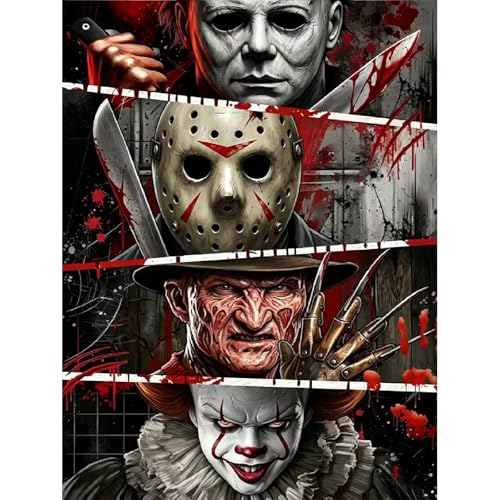 LWZAYS 5D Halloween Diamond Art Kits for Adults, Horror Diamond Painting Kits for Adults Beginners, Full Round Drill Diamond Dot Gem Art Kit Wall Home Decor 12x16 inch - color: JX0455-US