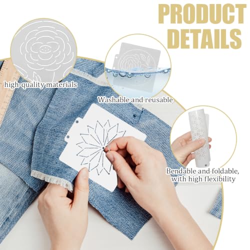 34 Pcs Sashiko Stencil Kit,Reusable Plastic Embroidery Quilting Templates | 30 Geometric Sewing Patterns With 4 Pins For Storage, Hand Drawing Supplies For Clothes Canvas Bags