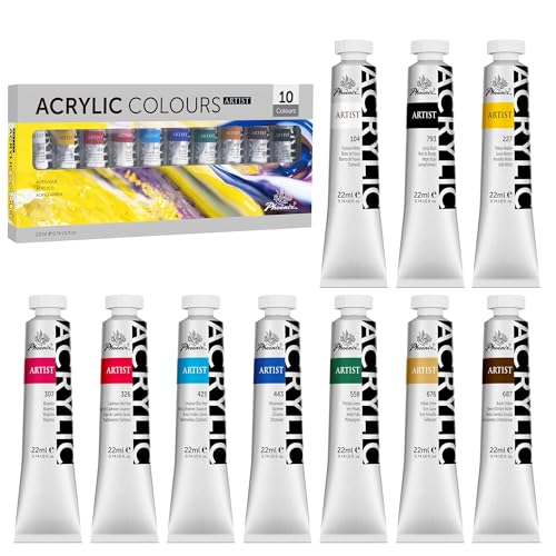 PHOENIX Heavy Body Acrylic Paint, 0.74 Oz. x 10 Tubes | Slow Drying Speed, Thick Art Paints, For Adults, Artists, Professionals - color: 10 x 0.74 Fl Oz
