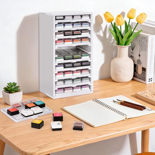 Ink Pad Trays Organizer Rack 10 Slots Ink Pad Storage | Mini Size Stamp Ink Pad Storage Organizer Pad Storage Rack with 10 Tray, 1 Tray Holds 12 Inkpad, All of 10 Trays Holds 120 - size: Ink Pad Trays and Rack