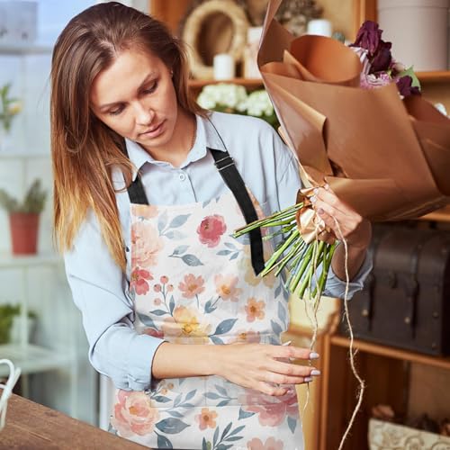 Britimes Apron with Pockets, 32x28 inch, for Women Men, Rose Pink Flower - color: Pink Floral