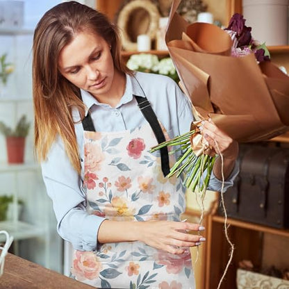Britimes Apron with Pockets, 32x28 inch, for Women Men, Rose Pink Flower - color: Pink Floral