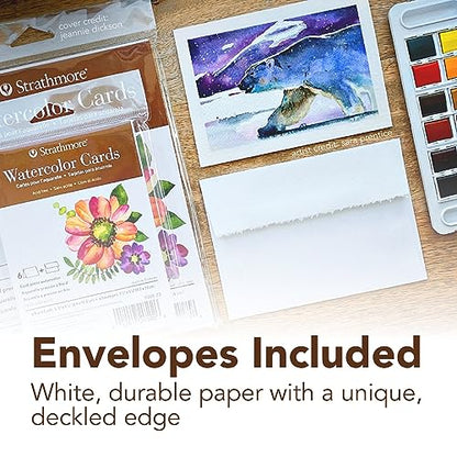 Strathmore 400 Series Watercolor Cards, Cold Press, 5x6.875 inches, 6 Pack, Envelopes Included - Custom Greeting Cards for Weddings, Events, Birthdays
