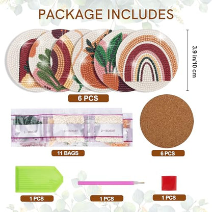 Temlum 6 Pcs Diamond Art Coasters Kits for Adults & Teens, Plants - color: Plants Coasters