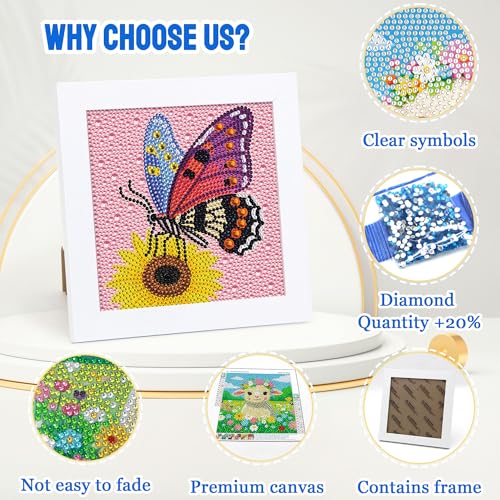 Leixonl Diamond Art Kits for Kids with Framed (7 in) Cartoon Animals DIY Gem Art Painting - Arts & Crafts Gifts for Beginners & Teens (1p-6-in-cat) - color: Cat
