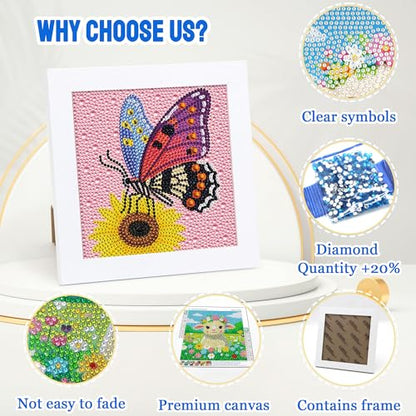 Leixonl Diamond Art Kits for Kids with Framed (7 in) Cartoon Animals DIY Gem Art Painting - Arts & Crafts Gifts for Beginners & Teens (1p-6-in-cat) - color: Cat